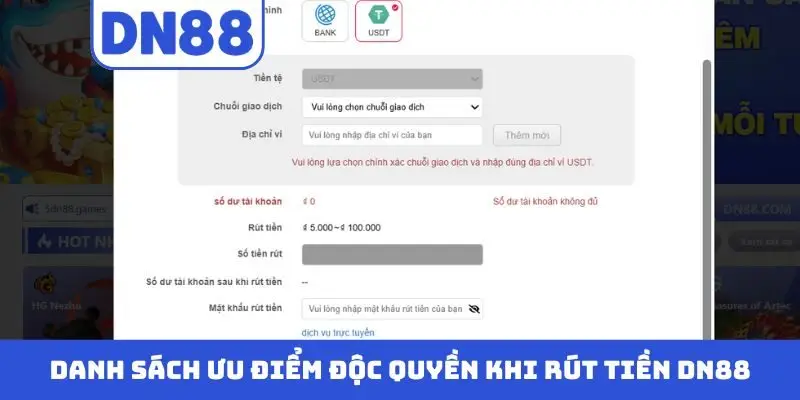 Danh sách ưu điểm độc quyền khi rút tiền DN88 DN88