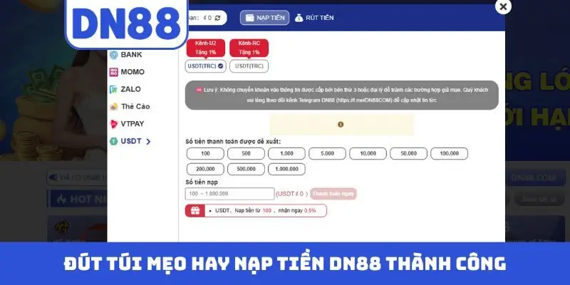 Đút túi mẹo hay nạp tiền DN88 thành công